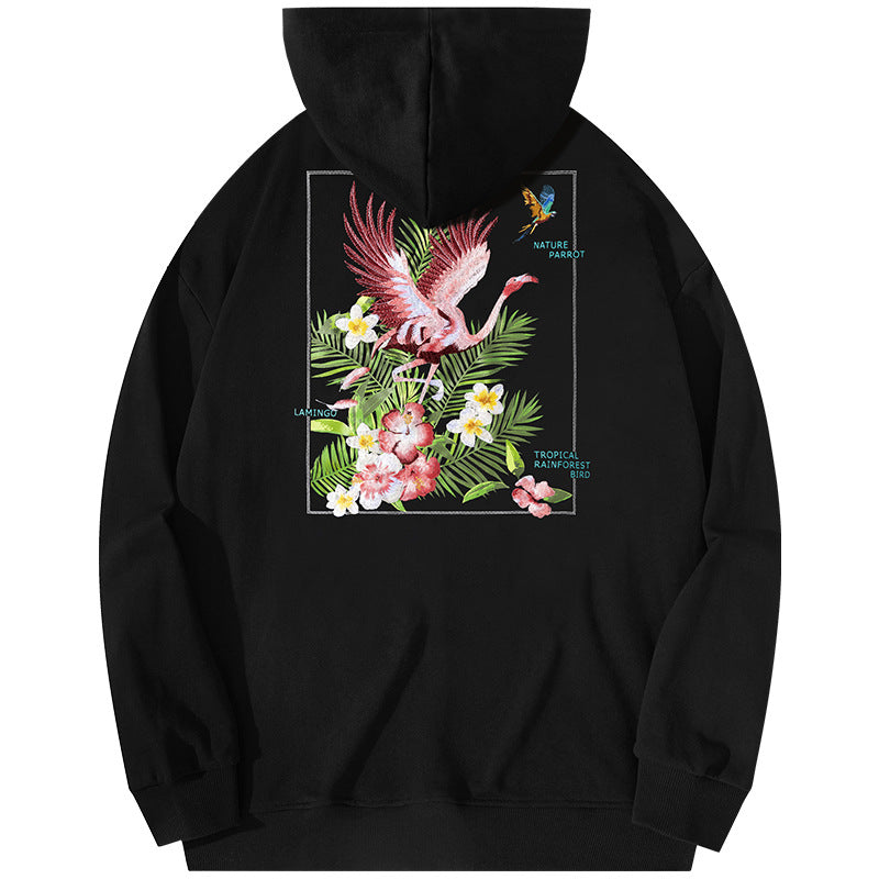 Autumn And Winter New High Street Flamingo Embroidered Hoodie Autumn And Winter New High Street Flamingo Embroidered Hoodie