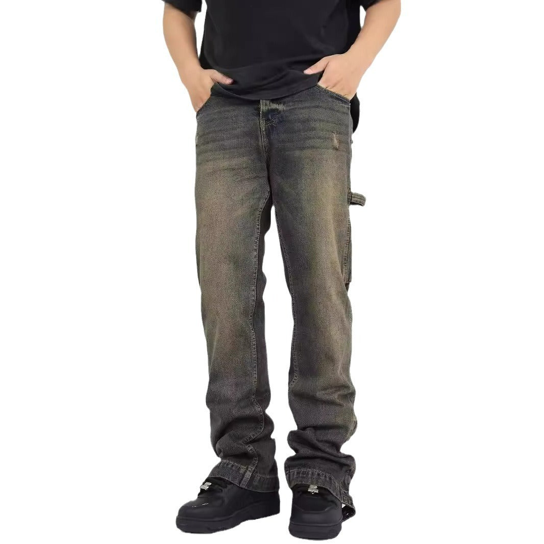 Street Scrape Straight High Street Casual Jeans Men Street Scrape Straight High Street Casual Jeans Men