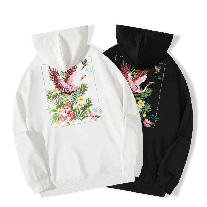 Autumn And Winter New High Street Flamingo Embroidered Hoodie Autumn And Winter New High Street Flamingo Embroidered Hoodie