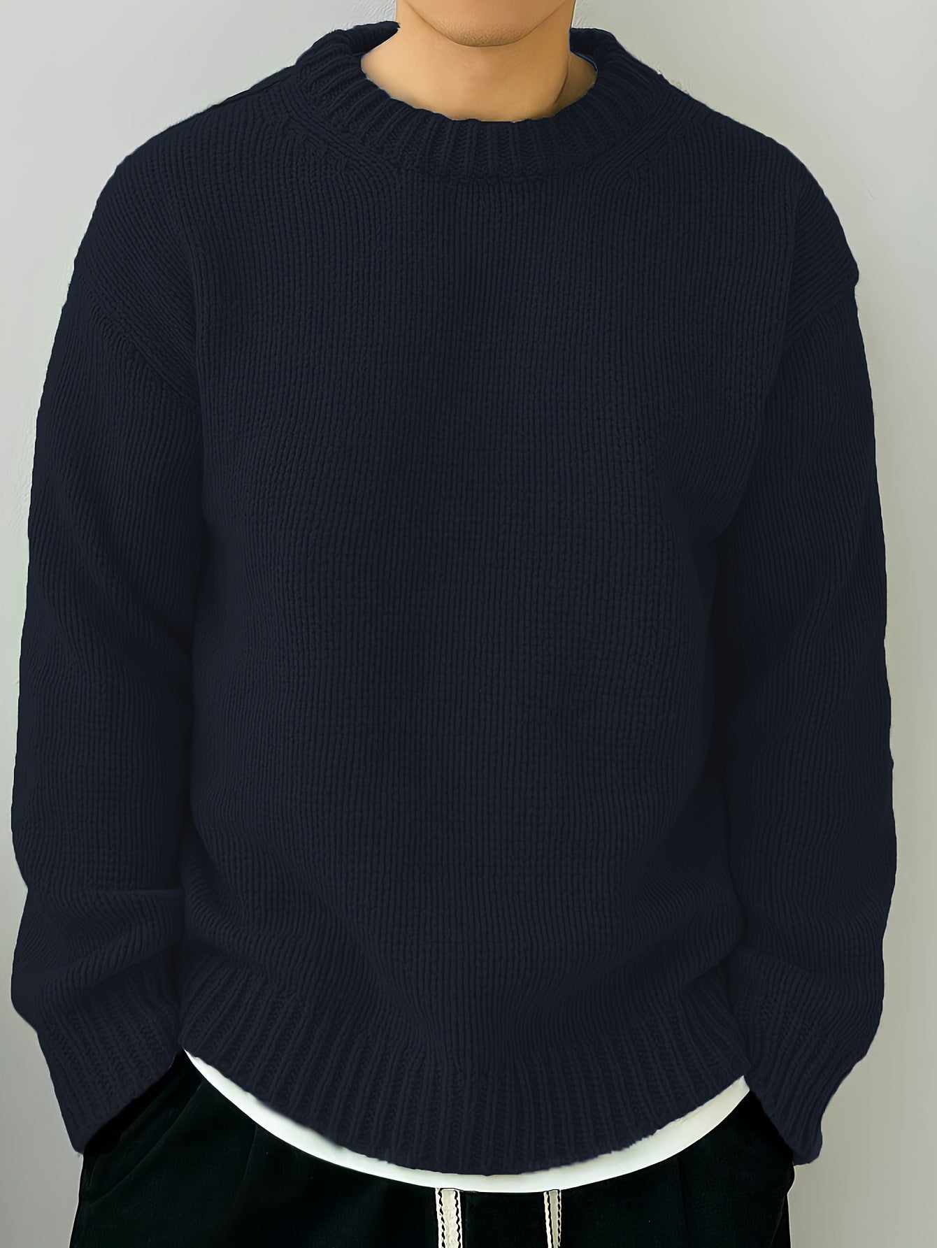 Solid Color Loose Knitted Pullover Leisure Japanese-style Retro Long Sleeve Round Neck Sweater Men Solid Color Loose Knitted Pullover Leisure Japanese-style Retro Long Sleeve Round Neck Sweater Men