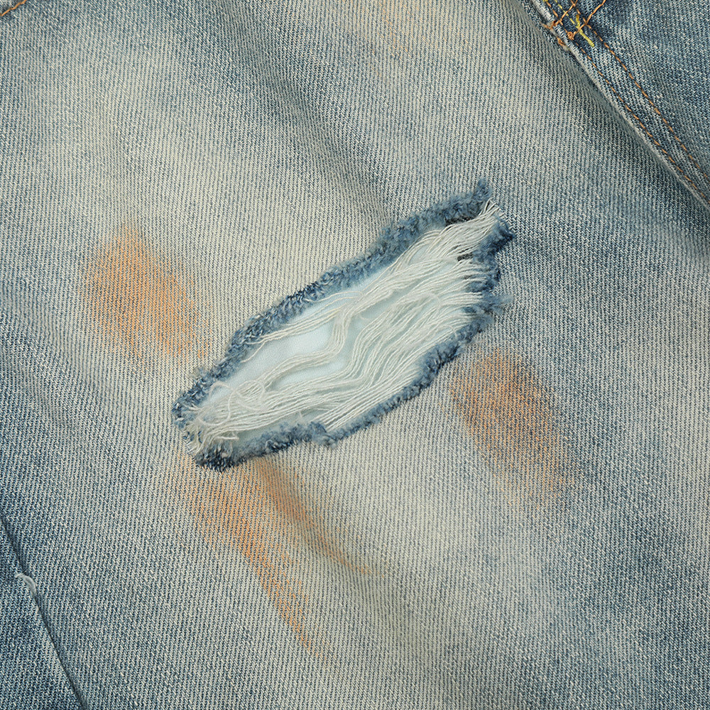 Tie-dyed Ripped Jeans Fashion Brand American Men Tie-dyed Ripped Jeans Fashion Brand American Men