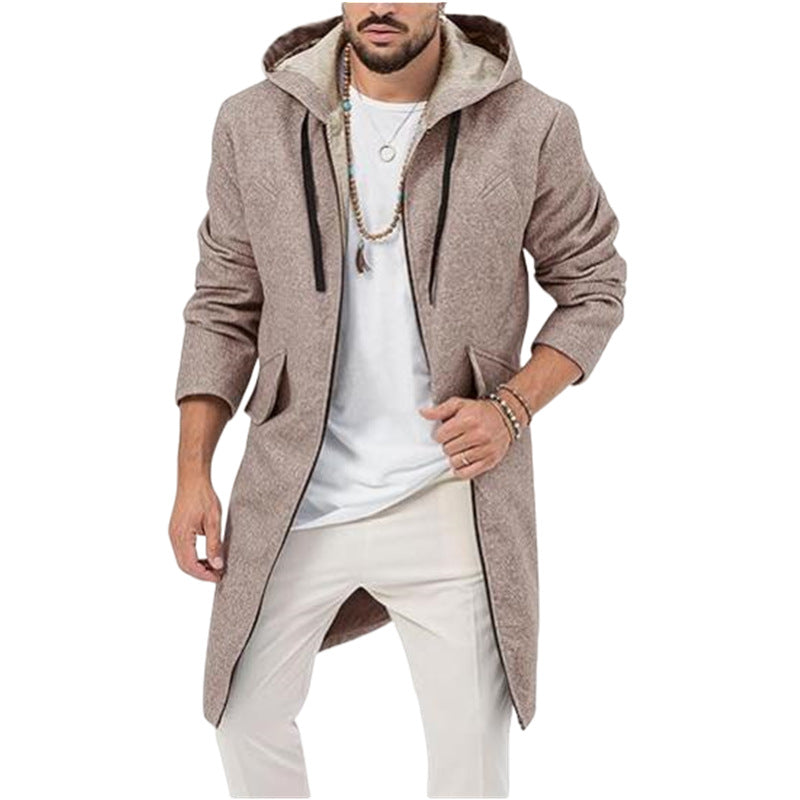 Hooded Jacket Single Zipper Cardigan Woolen Men's Coat Hooded Jacket Single Zipper Cardigan Woolen Men's Coat
