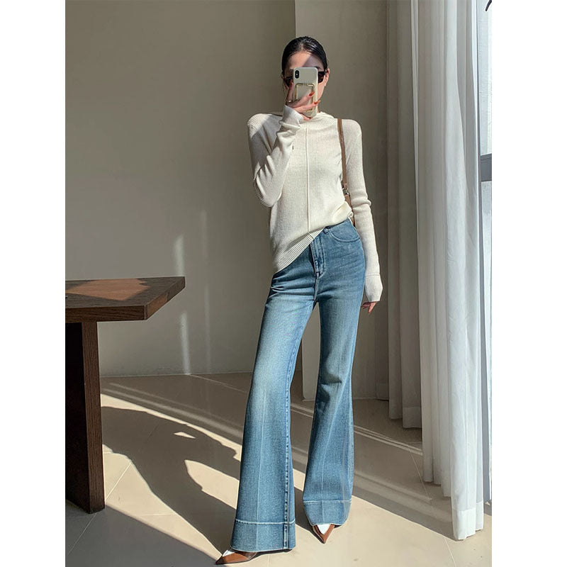 French Style Temperament Retro Washed Jeans For Women French Style Temperament Retro Washed Jeans For Women