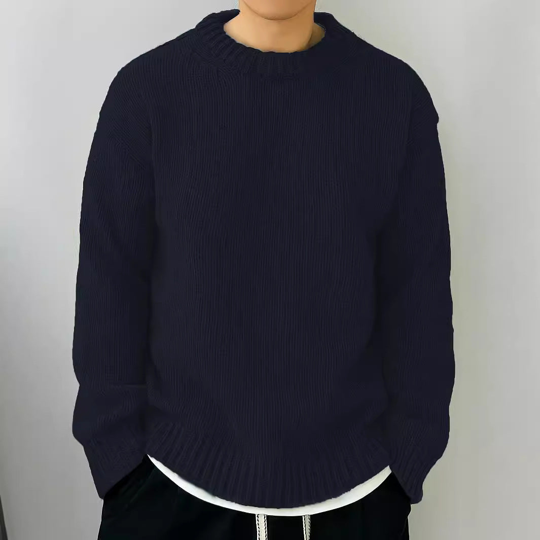 Solid Color Loose Knitted Pullover Leisure Japanese-style Retro Long Sleeve Round Neck Sweater Men Solid Color Loose Knitted Pullover Leisure Japanese-style Retro Long Sleeve Round Neck Sweater Men