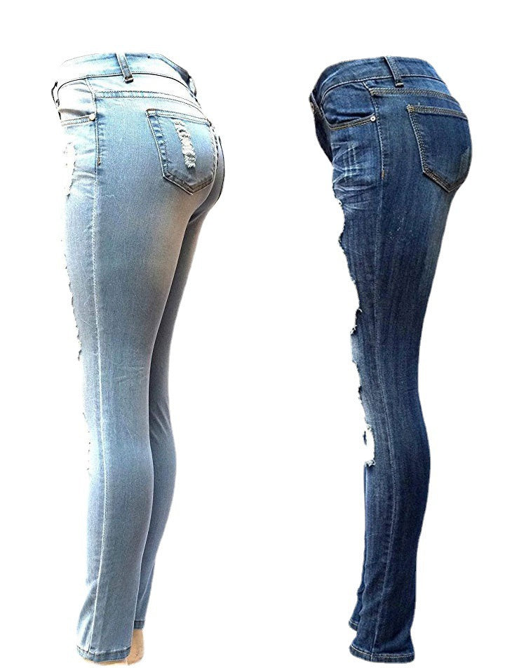 European And American Style Women Ripped Slimming Jeans European And American Style Women Ripped Slimming Jeans