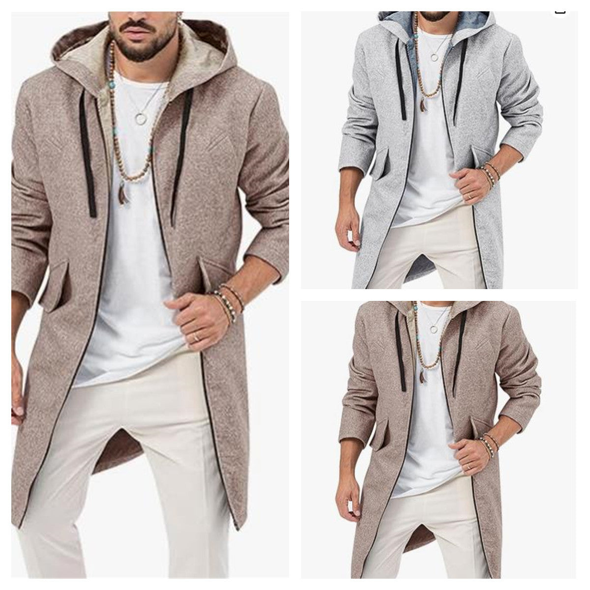 Hooded Jacket Single Zipper Cardigan Woolen Men's Coat Hooded Jacket Single Zipper Cardigan Woolen Men's Coat