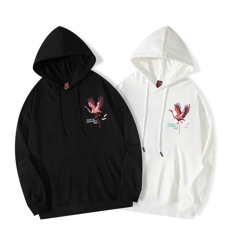 Autumn And Winter New High Street Flamingo Embroidered Hoodie Autumn And Winter New High Street Flamingo Embroidered Hoodie