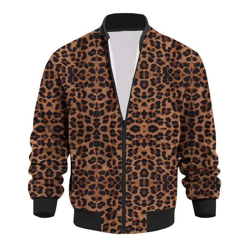Autumn Vintage Leopard Print Pattern Men's Zipper Jacket Fleece-lined Long Sleeve Coat Autumn Vintage Leopard Print Pattern Men's Zipper Jacket Fleece-lined Long Sleeve Coat