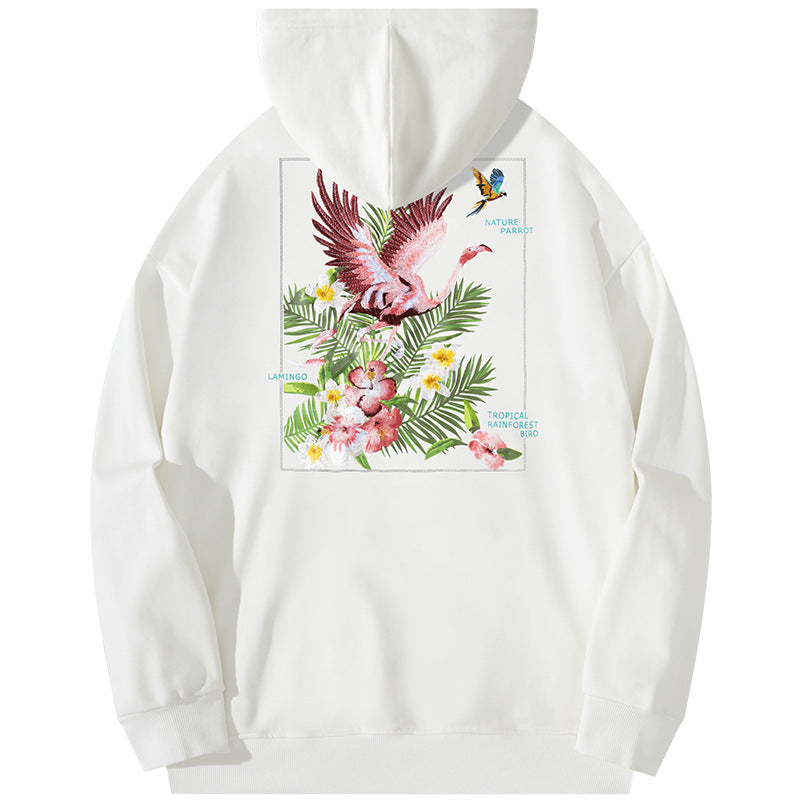 Autumn And Winter New High Street Flamingo Embroidered Hoodie Autumn And Winter New High Street Flamingo Embroidered Hoodie