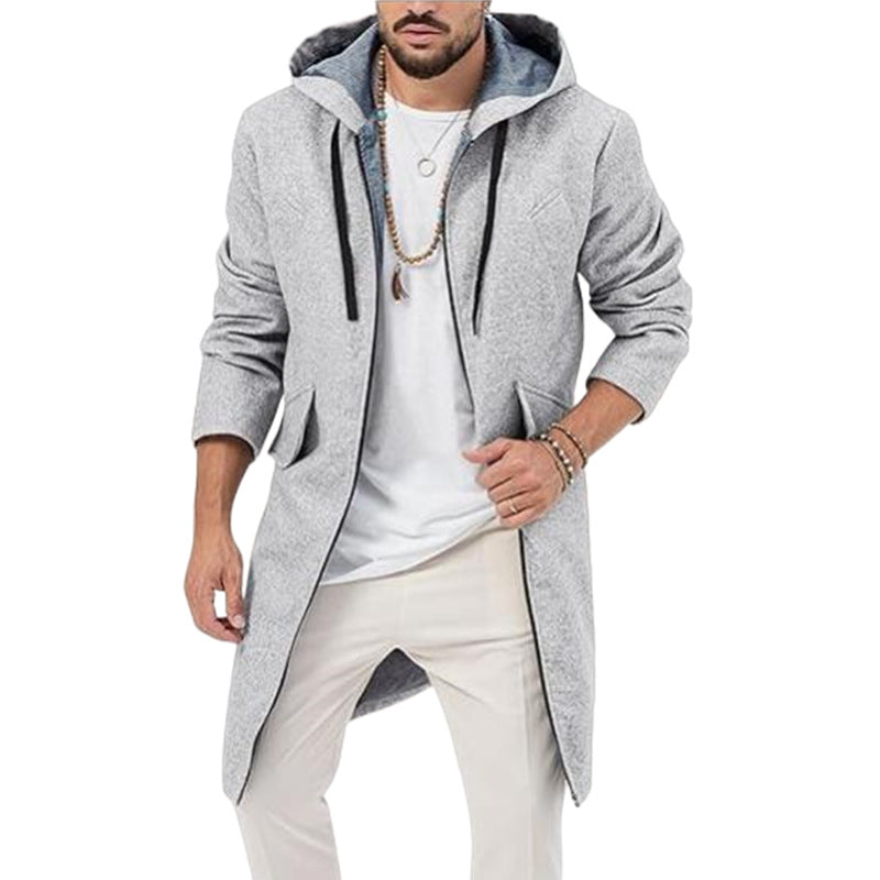 Hooded Jacket Single Zipper Cardigan Woolen Men's Coat Hooded Jacket Single Zipper Cardigan Woolen Men's Coat