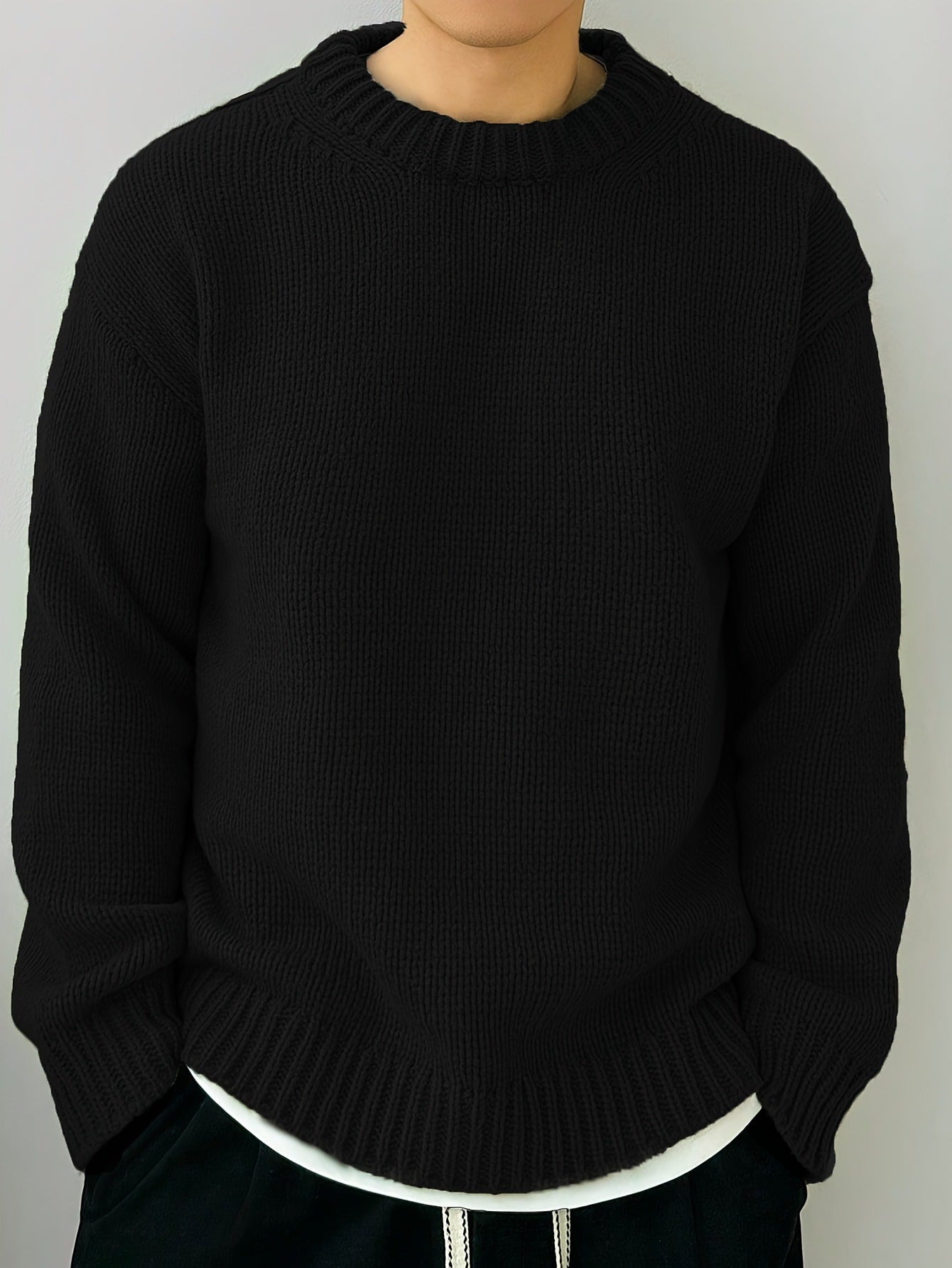 Solid Color Loose Knitted Pullover Leisure Japanese-style Retro Long Sleeve Round Neck Sweater Men Solid Color Loose Knitted Pullover Leisure Japanese-style Retro Long Sleeve Round Neck Sweater Men