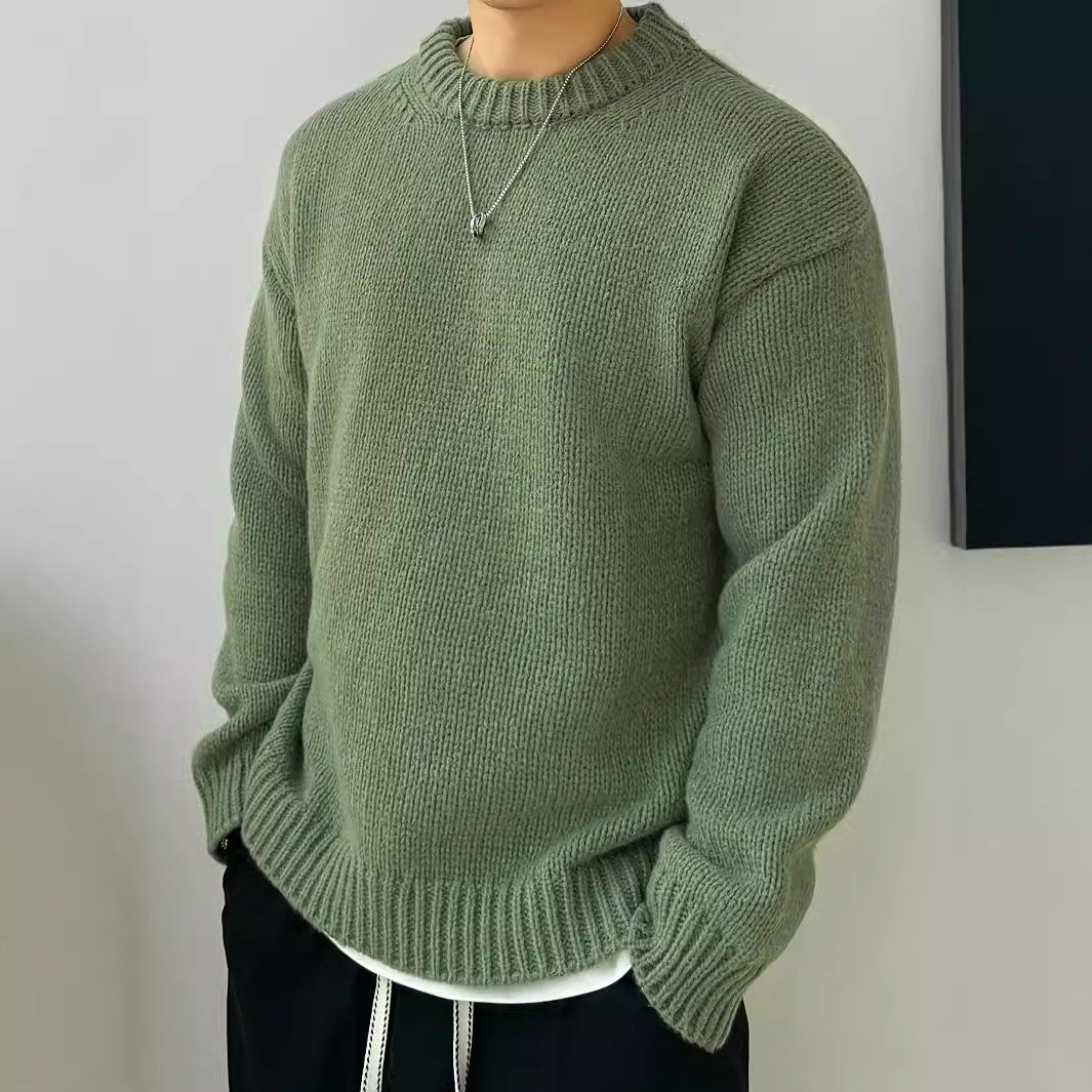 Solid Color Loose Knitted Pullover Leisure Japanese-style Retro Long Sleeve Round Neck Sweater Men Solid Color Loose Knitted Pullover Leisure Japanese-style Retro Long Sleeve Round Neck Sweater Men