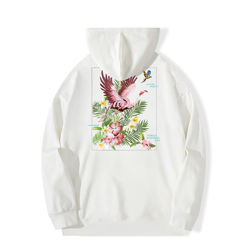 Autumn And Winter New High Street Flamingo Embroidered Hoodie Autumn And Winter New High Street Flamingo Embroidered Hoodie