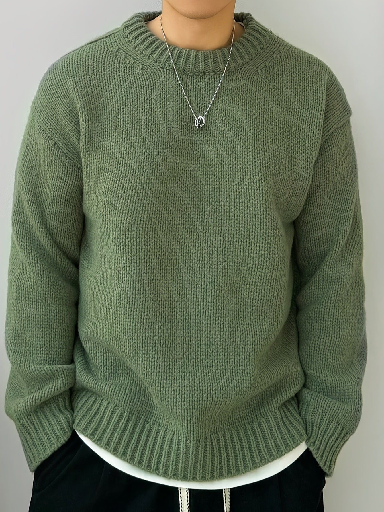 Solid Color Loose Knitted Pullover Leisure Japanese-style Retro Long Sleeve Round Neck Sweater Men Solid Color Loose Knitted Pullover Leisure Japanese-style Retro Long Sleeve Round Neck Sweater Men