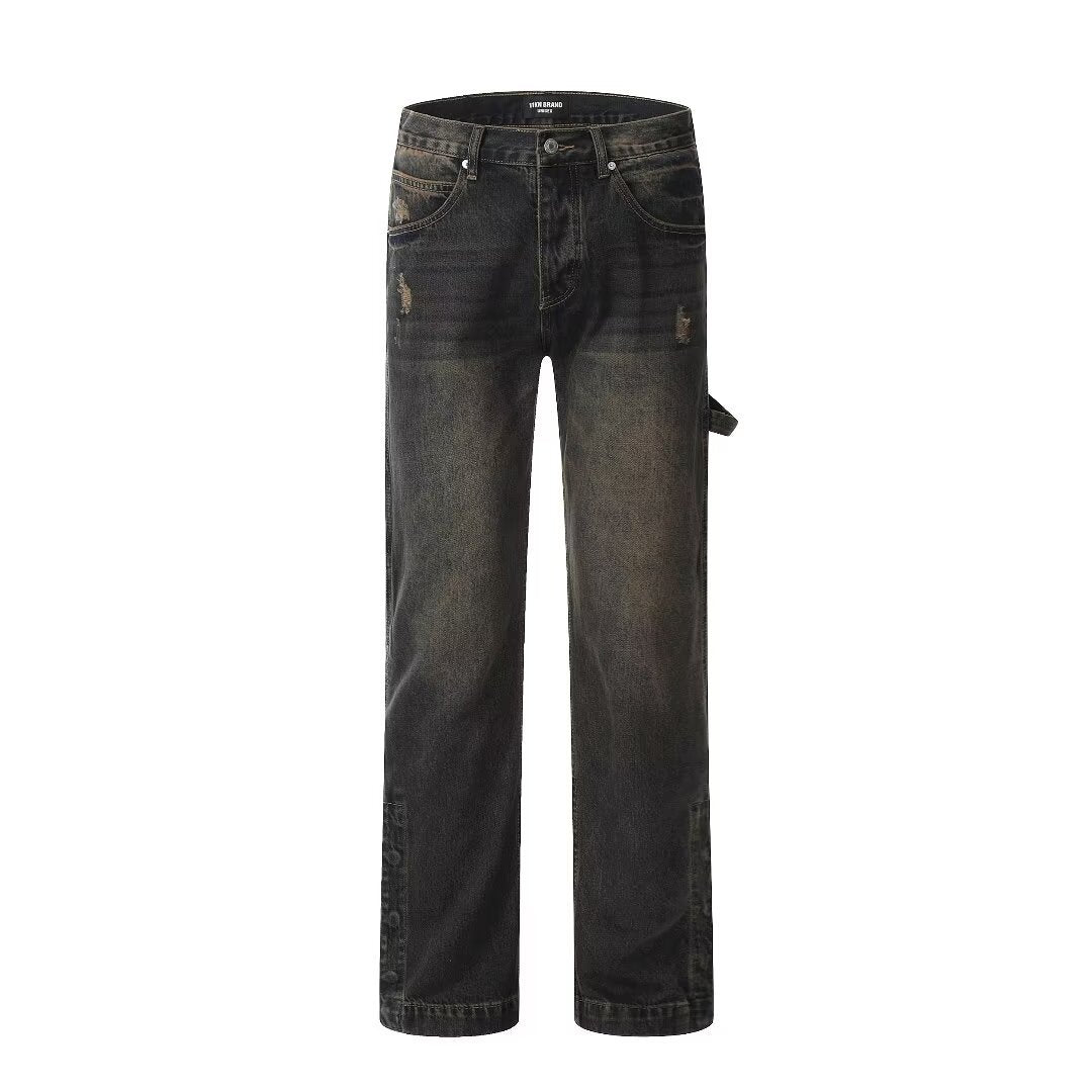 Street Scrape Straight High Street Casual Jeans Men Street Scrape Straight High Street Casual Jeans Men