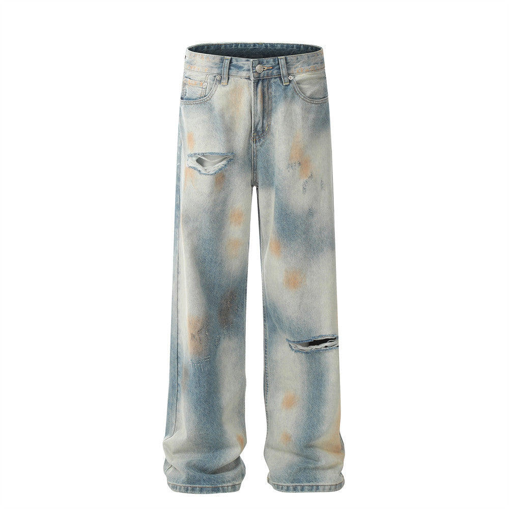 Tie-dyed Ripped Jeans Fashion Brand American Men Tie-dyed Ripped Jeans Fashion Brand American Men