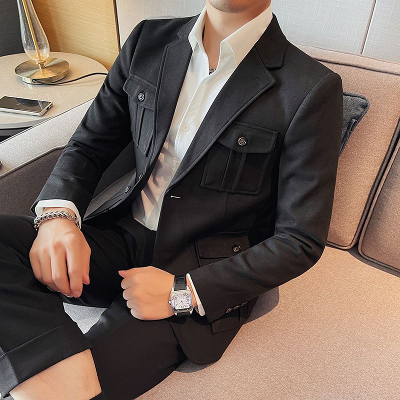 Woolen Suit Men's Single-breasted Suit Jacket Woolen Suit Men's Single-breasted Suit Jacket
