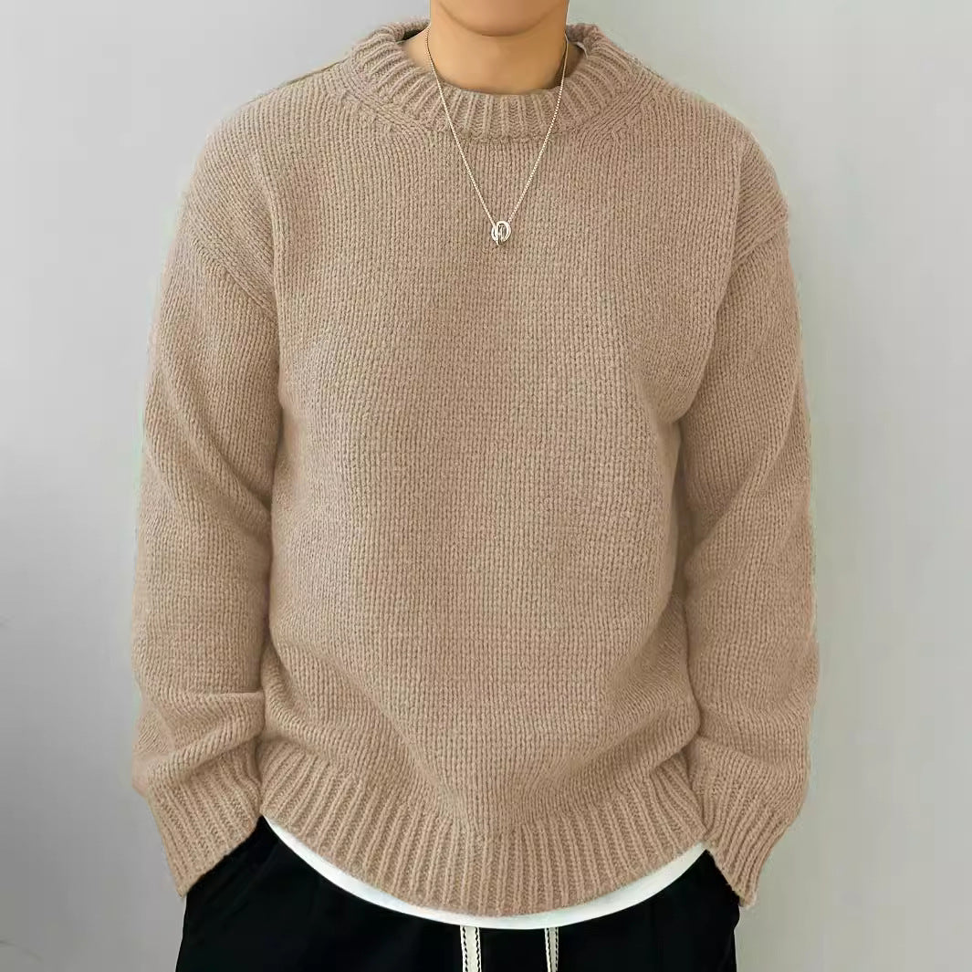 Solid Color Loose Knitted Pullover Leisure Japanese-style Retro Long Sleeve Round Neck Sweater Men Solid Color Loose Knitted Pullover Leisure Japanese-style Retro Long Sleeve Round Neck Sweater Men