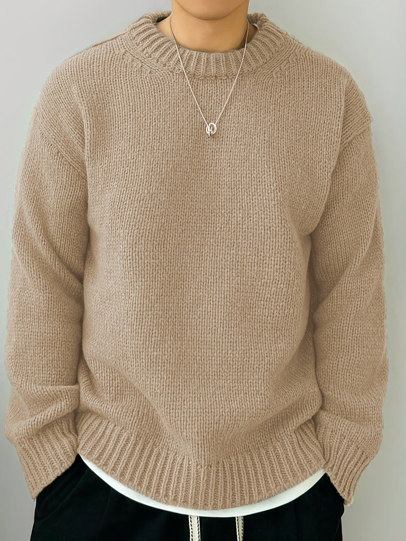 Solid Color Loose Knitted Pullover Leisure Japanese-style Retro Long Sleeve Round Neck Sweater Men Solid Color Loose Knitted Pullover Leisure Japanese-style Retro Long Sleeve Round Neck Sweater Men