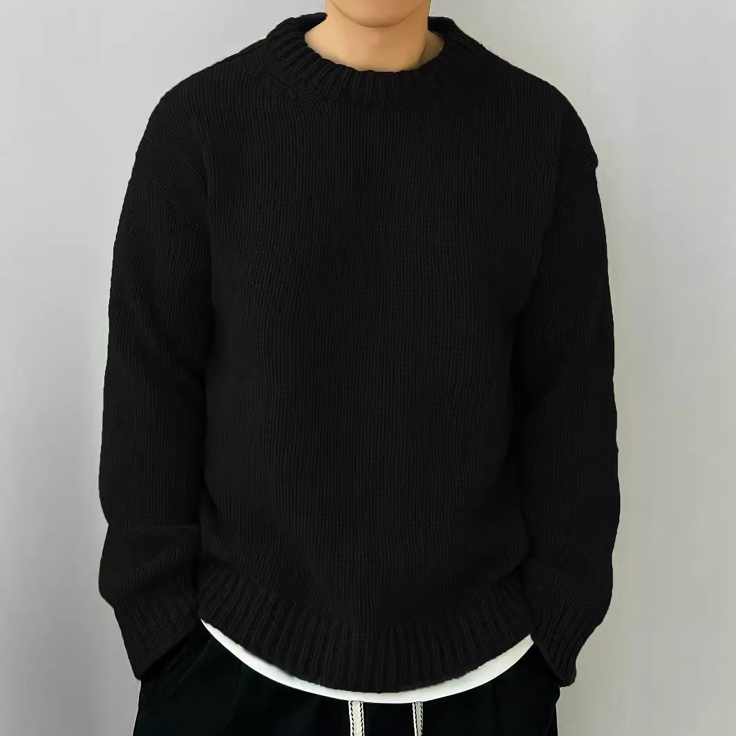 Solid Color Loose Knitted Pullover Leisure Japanese-style Retro Long Sleeve Round Neck Sweater Men Solid Color Loose Knitted Pullover Leisure Japanese-style Retro Long Sleeve Round Neck Sweater Men