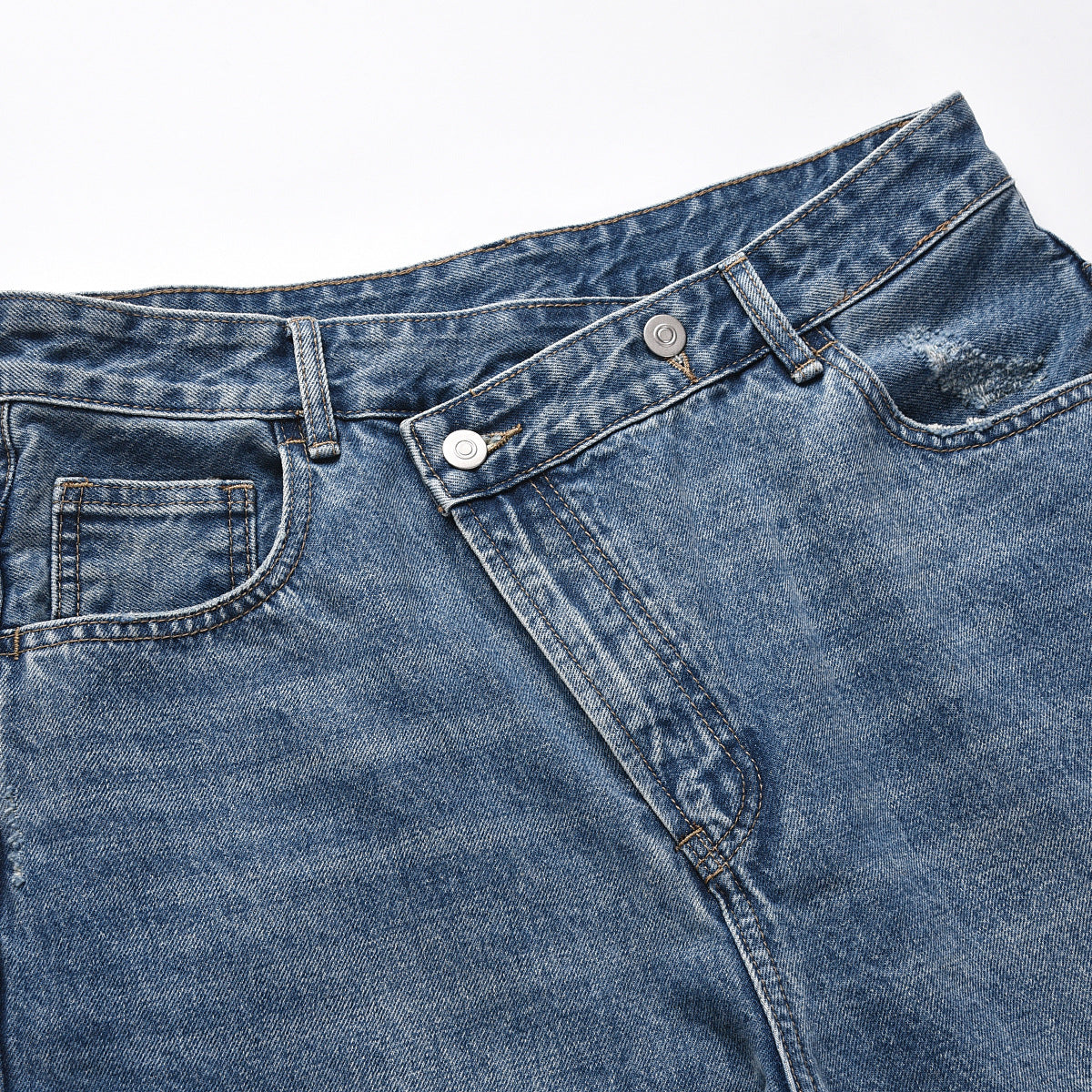 Slant Placket Straight-leg Pants Washed Distressed Casual Jeans Slant Placket Straight-leg Pants Washed Distressed Casual Jeans