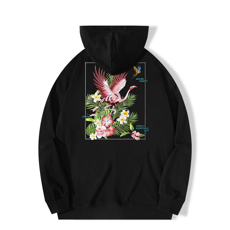 Autumn And Winter New High Street Flamingo Embroidered Hoodie Autumn And Winter New High Street Flamingo Embroidered Hoodie