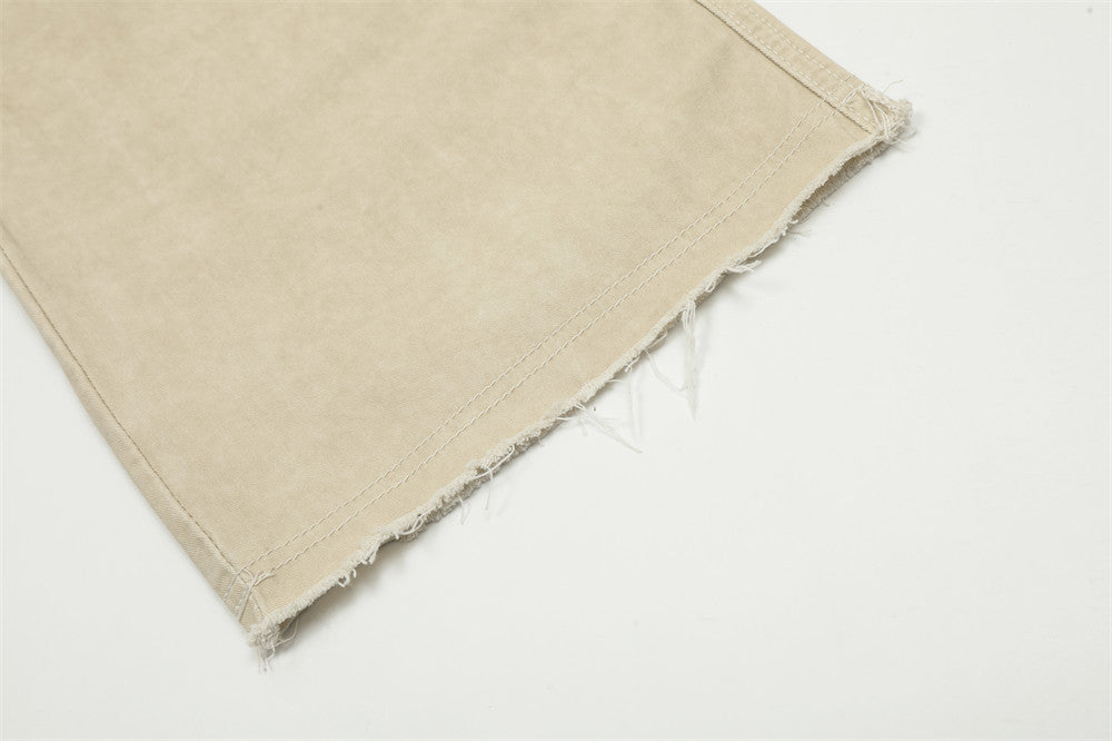 Washed Raw Edge Wide-leg Jeans Men Washed Raw Edge Wide-leg Jeans Men