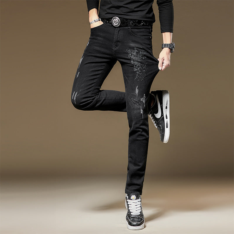 Embroidered Jeans Men's Slim Fit Ankle Tight Trousers Embroidered Jeans Men's Slim Fit Ankle Tight Trousers