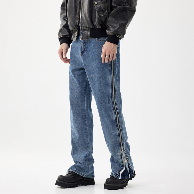 Side Zipper Split Jeans Straight Wide Leg Pants For Men Side Zipper Split Jeans Straight Wide Leg Pants For Men