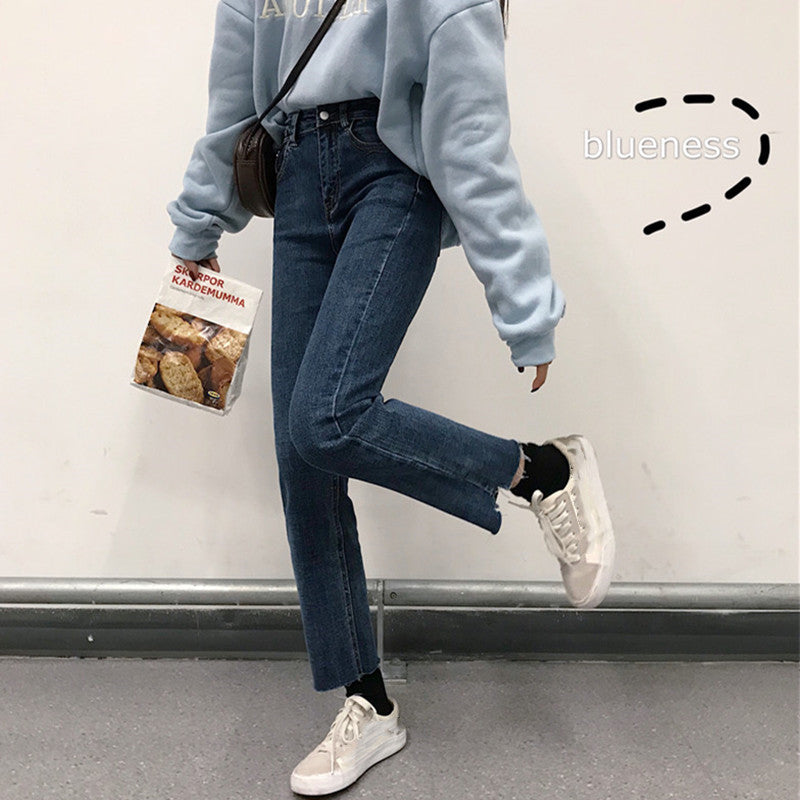 All-match Chic Net Red High Waist Calf Jeans Women All-match Chic Net Red High Waist Calf Jeans Women
