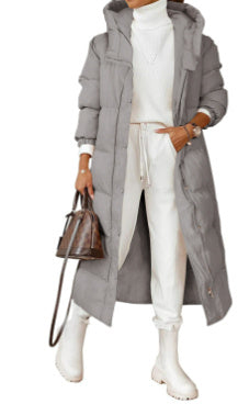 Solid Color Hooded Long Elegant Cotton-padded Coat Fashion Long-sleeve Zipper Pocket Women's Coat Solid Color Hooded Long Elegant Cotton-padded Coat Fashion Long-sleeve Zipper Pocket Women's Coat