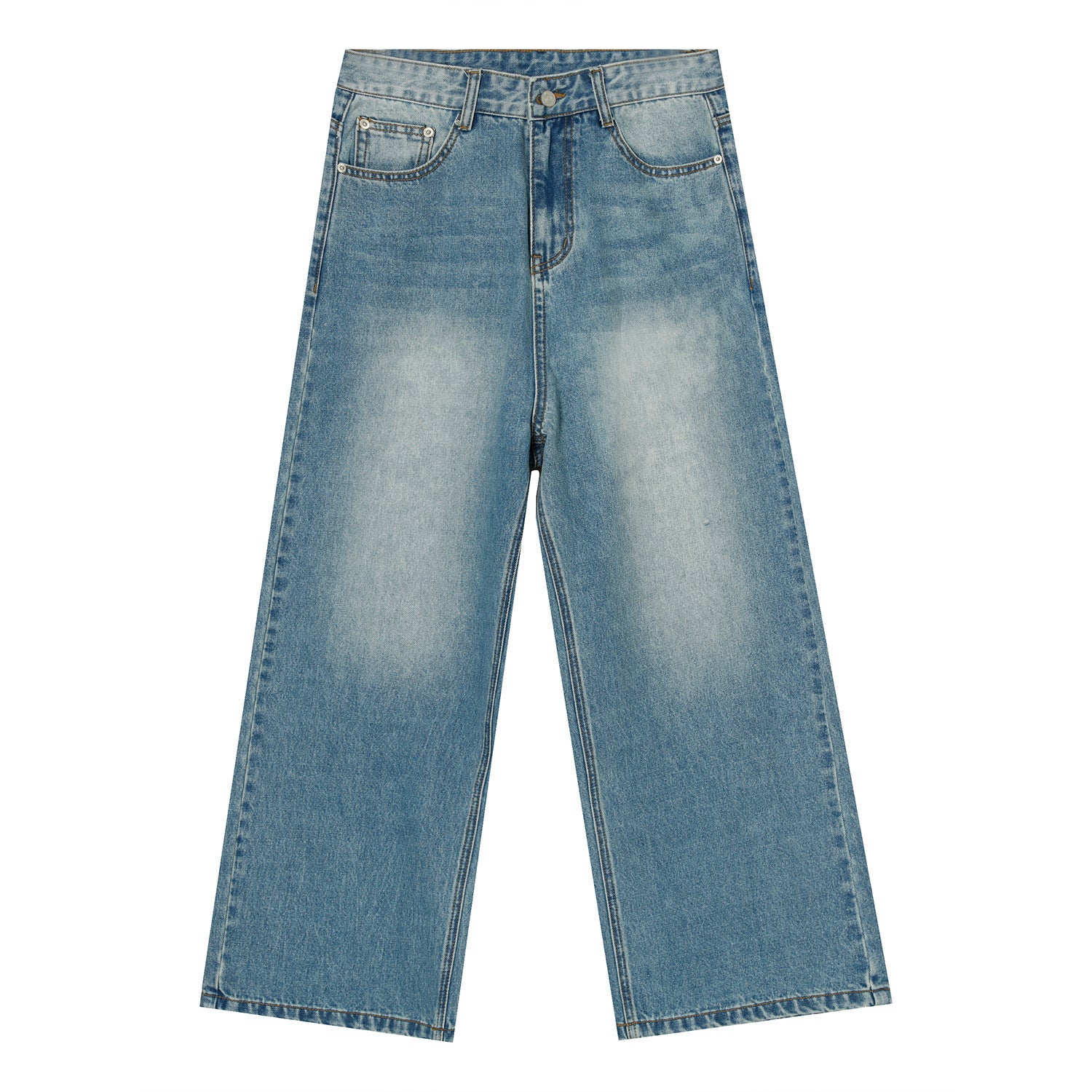 Loose And Versatile Blue Straight Wide Leg Jeans For Men Loose And Versatile Blue Straight Wide Leg Jeans For Men