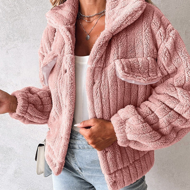 Women's Sunken Stripe Velvet Cardigan Lapel Short Coat Women's Sunken Stripe Velvet Cardigan Lapel Short Coat