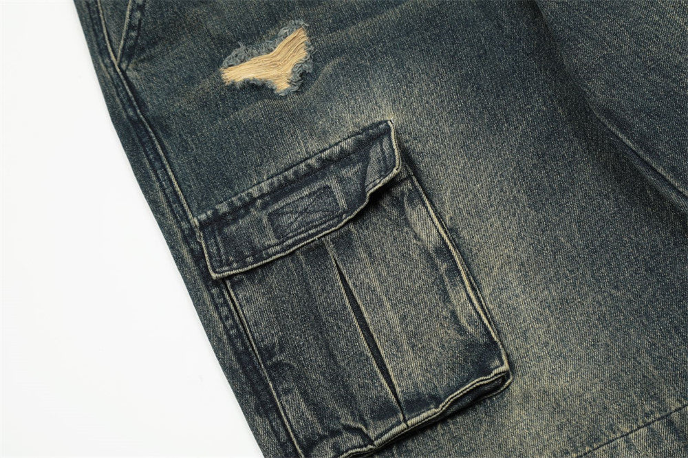 Punk Ripped Cargo Jeans Men's Clothing Punk Ripped Cargo Jeans Men's Clothing