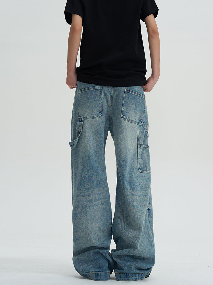 Washed Jeans Loose Wide Leg Straight Mop Trousers Washed Jeans Loose Wide Leg Straight Mop Trousers
