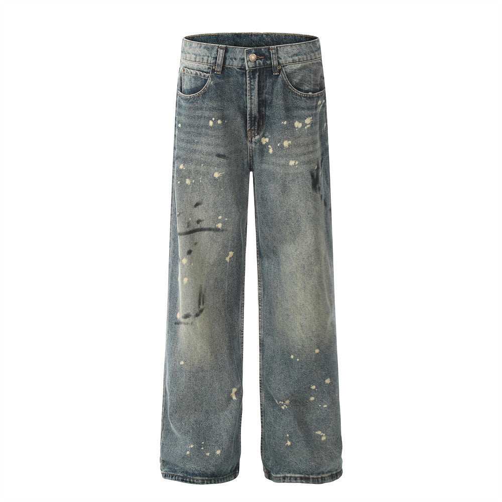 Tie-dyed Splash-ink Straight Jeans Men's High Street Tie-dyed Splash-ink Straight Jeans Men's High Street