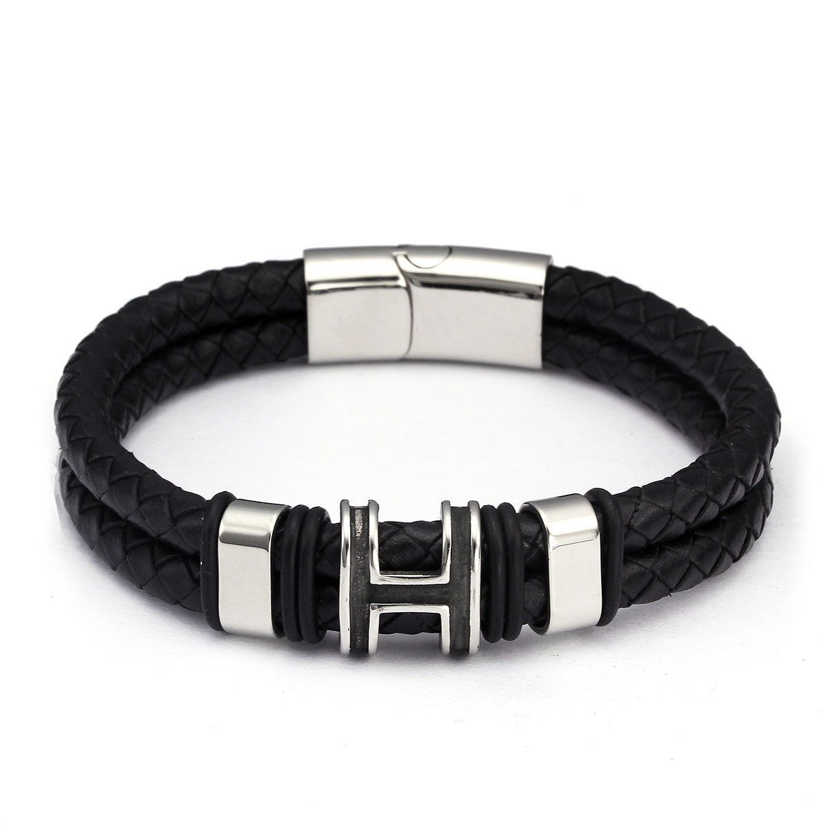 Retro Style High Quality Stainless Steel Ring H Accessories Genuine Leather Charm Accessories Men Women Bracelet Retro Style High Quality Stainless Steel Ring H Accessories Genuine Leather Charm Accessories Men Women Bracelet