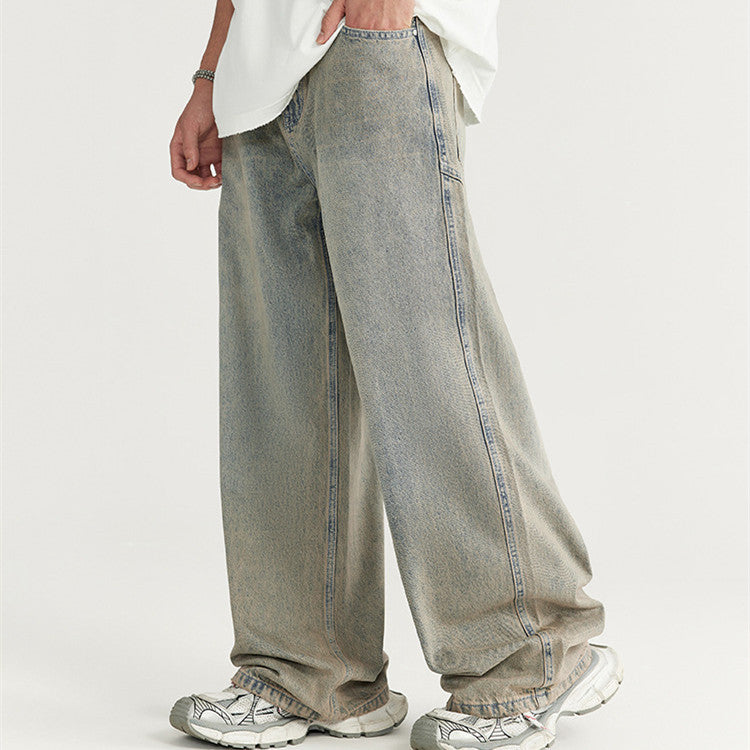 Men's Loose Light Blue Washed Wide-leg Jeans Men's Loose Light Blue Washed Wide-leg Jeans
