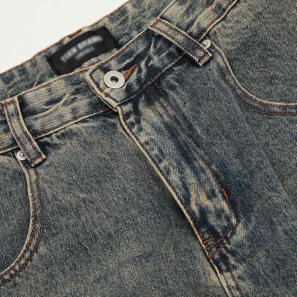 Washed Yellow Worn Jeans Men Washed Yellow Worn Jeans Men