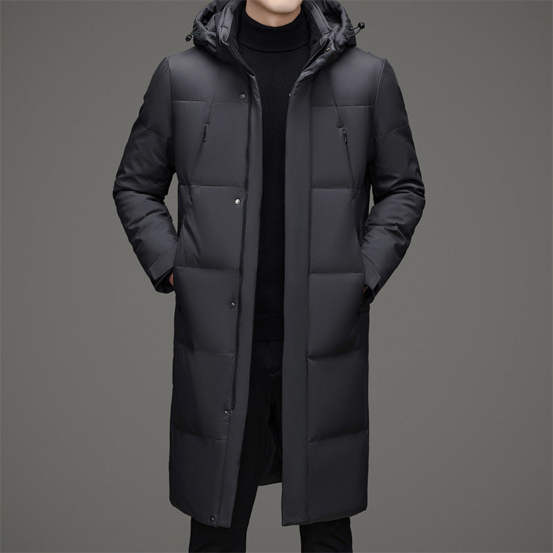 New Thick Warm White Duck Down Detachable Hat Men's Mid-length Down Jacket New Thick Warm White Duck Down Detachable Hat Men's Mid-length Down Jacket