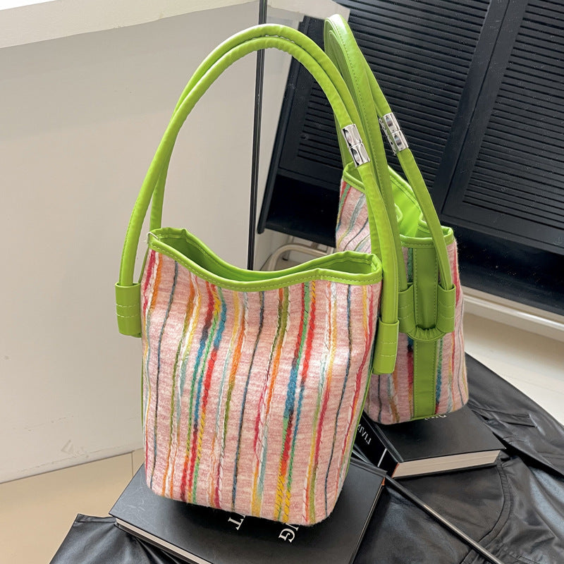 Canvas Bucket Bags For Women Summer Popular New Fashion Color Contrast Canvas Bucket Bags For Women Summer Popular New Fashion Color Contrast