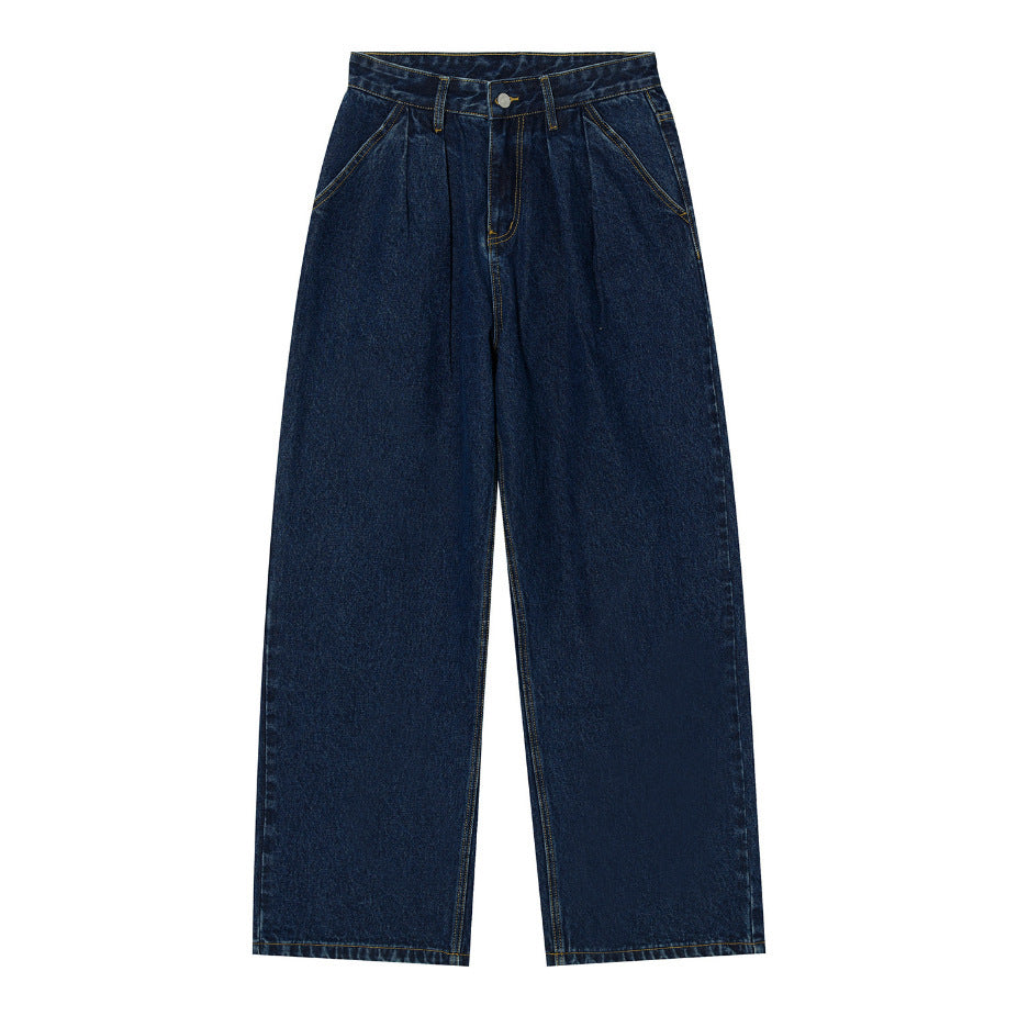 Mid-waist Wide Leg Straight Solid Color Jeans For Men Mid-waist Wide Leg Straight Solid Color Jeans For Men