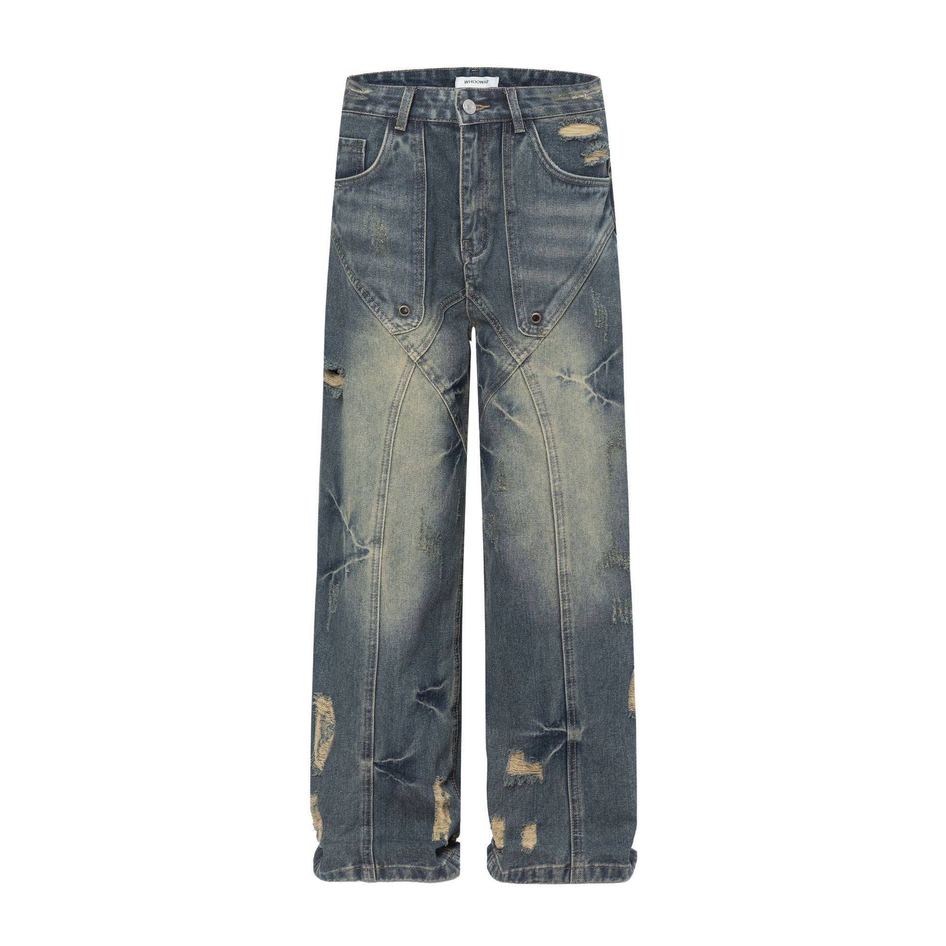 Straight Jeans Loose Distressed Retro Long Pants Straight Jeans Loose Distressed Retro Long Pants