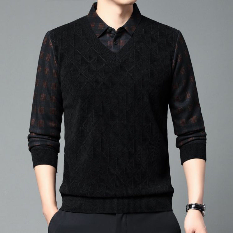Men's Fleece-lined Thickened Fake Two-piece T-shirts Bottoming Shirt Men's Fleece-lined Thickened Fake Two-piece T-shirts Bottoming Shirt