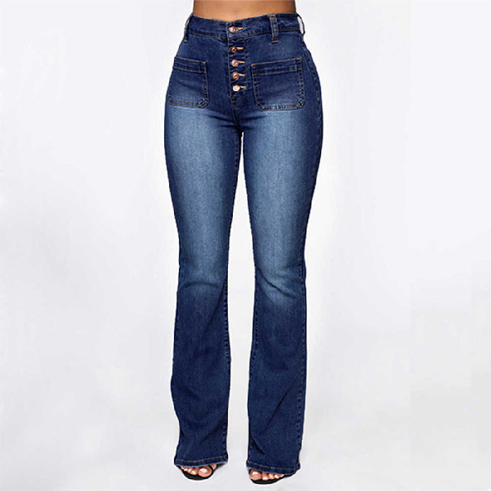 Plus Size Jeans Women Patch Pocket Washed Ladies High Waist Denim Trousers Plus Size Jeans Women Patch Pocket Washed Ladies High Waist Denim Trousers