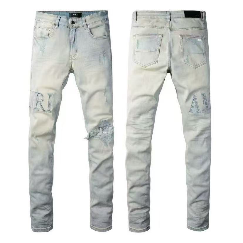 Punk Retro Blue Ripped Slim Elastic Printing Printing And Dyeing Feet Men's Jeans Punk Retro Blue Ripped Slim Elastic Printing Printing And Dyeing Feet Men's Jeans