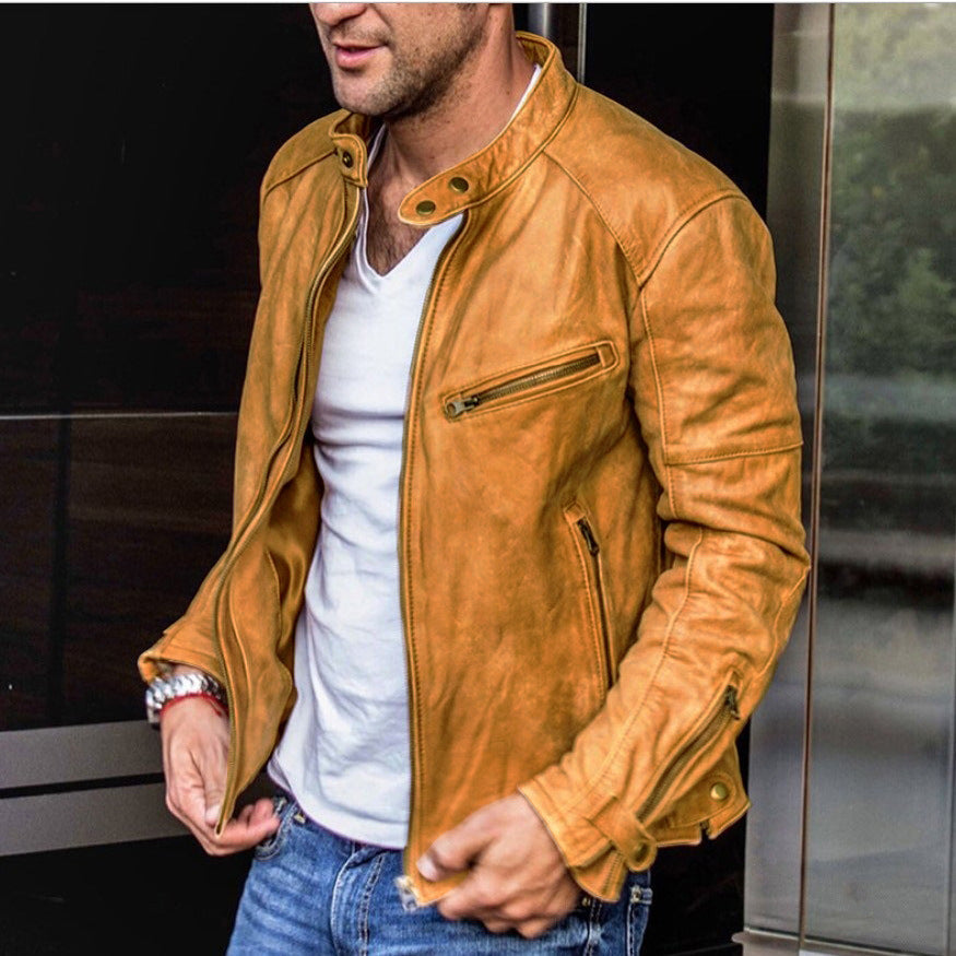 Fall Winter Men PU Leather Stand Collar Punk Fall Winter Men PU Leather Stand Collar Punk