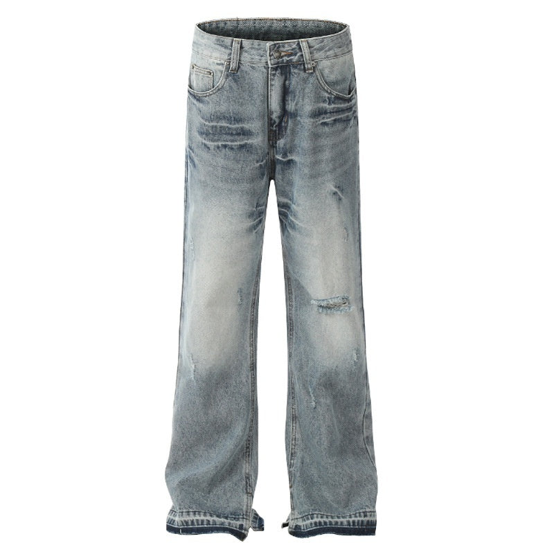 Blue Washed Distressed Summer Style American Style Draping Mopping Floor Wide Leg Trousers Blue Washed Distressed Summer Style American Style Draping Mopping Floor Wide Leg Trousers