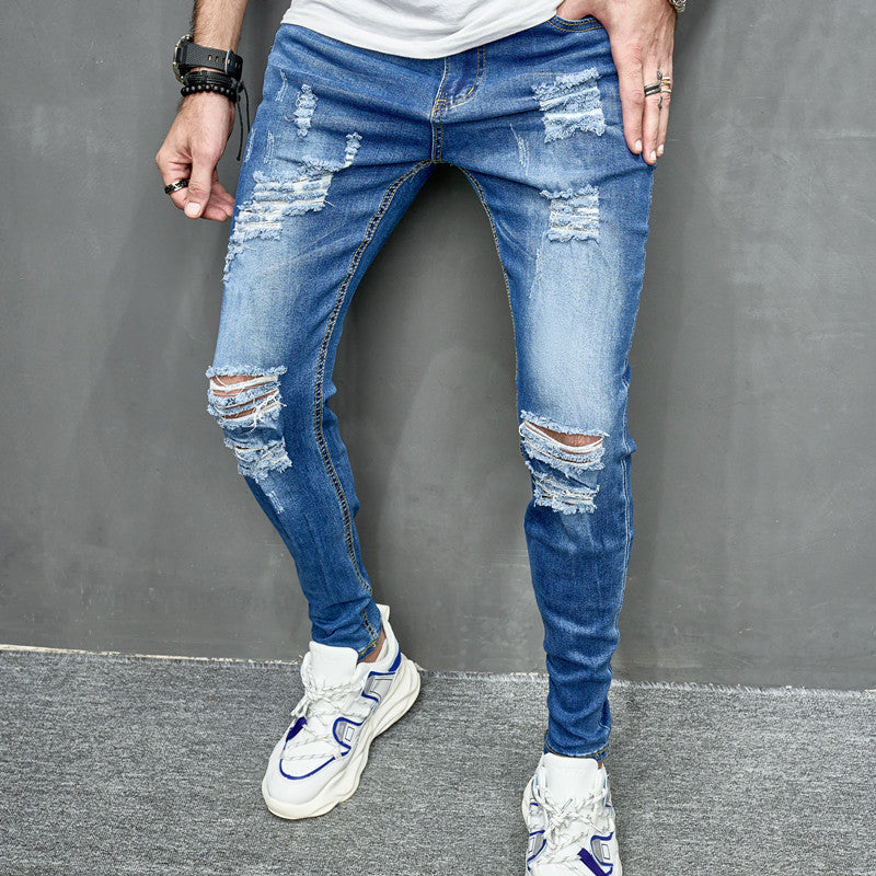 Men's Street Distressed Slim Fit Elastic Jeans Men's Street Distressed Slim Fit Elastic Jeans