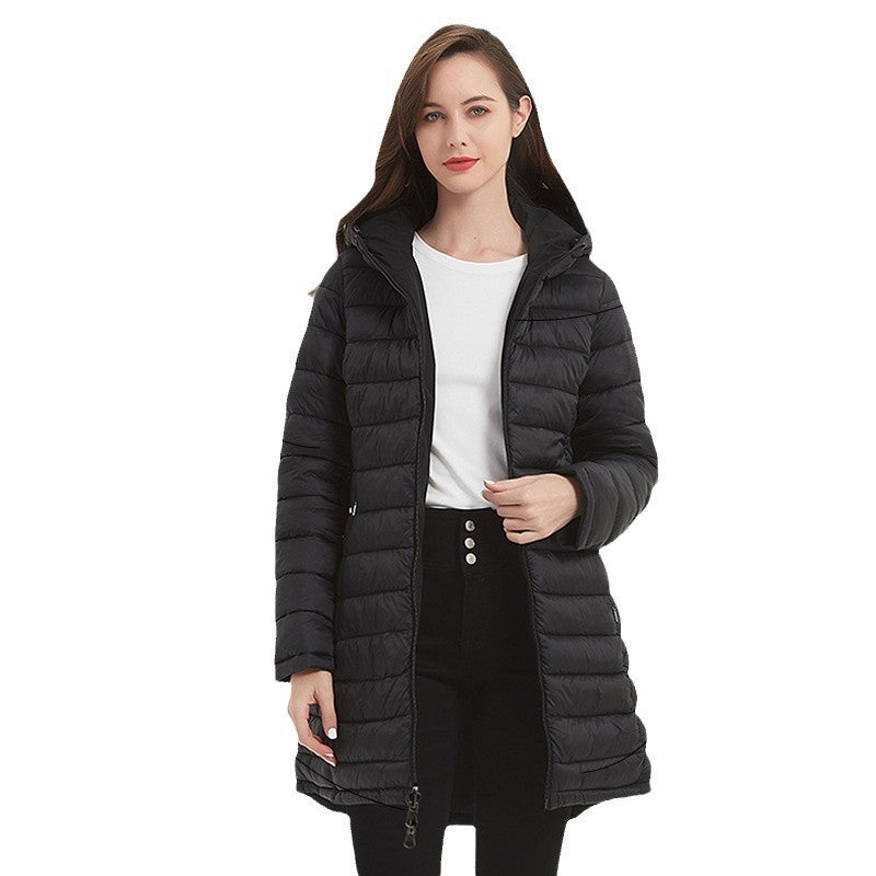 European Women's Mid-length Autumn And Winter Wear Hooded Cotton Jacket European Women's Mid-length Autumn And Winter Wear Hooded Cotton Jacket